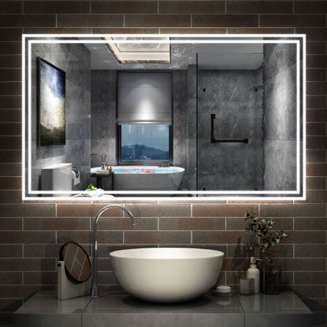 Aica Specchio da bagno a LED, 140x80cm, Disappannamento, orologio, Bluetooth, 3 Temperature di Colore