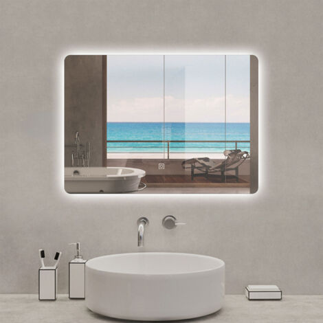 Aica Specchio da bagno a LED, 90x60cm, Infinitamente Dimmerabile, Funzione Memoria, Estetica Elegante
