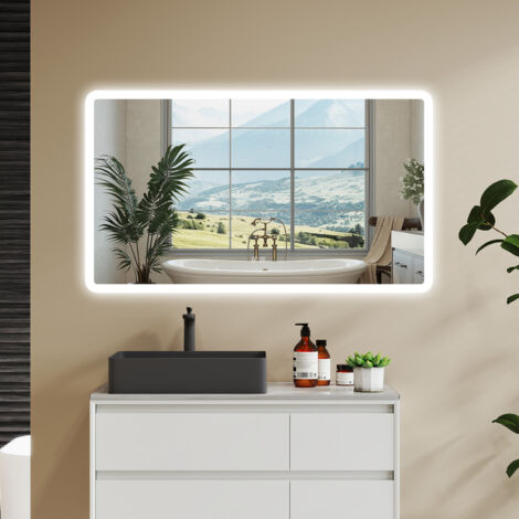 AICA SPECCHIO DA BAGNO A LED CON BLUETOOTH 100 X 60 CM, 3 COLORI DI LUCE REGOLABILI, TASTI A SFIORAMENTO