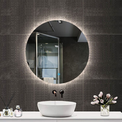 Aica Specchio da bagno a LED, Diametro 60cm, Disappannamento, Funzione Memoria, Estetica Elegante