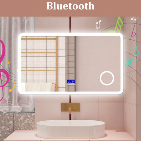 AICA SPECCHIO DA BAGNO BLUETOOTH 120X70CM CON ANTIAPPANNAMENTO + DIMMERABILE + 3 COLORI + INGRANDIMENTO 3X