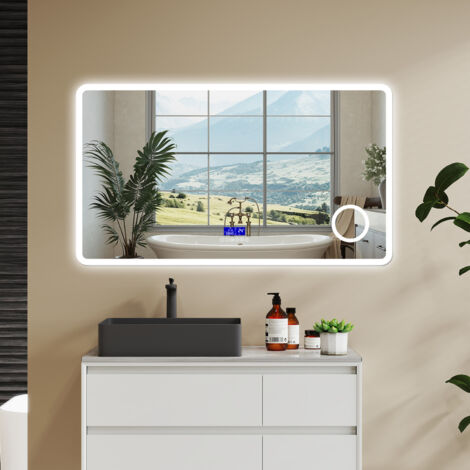 AICA SPECCHIO DA BAGNO BLUETOOTH 140X80CM CON ANTIAPPANNAMENTO + DIMMERABILE + 3 COLORI + INGRANDIMENTO 3X