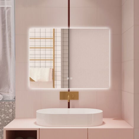 AICA SPECCHIO DA BAGNO CON LED, 90X70CM, ANTIAPPANNAMENTO, 3 TEMPERATURE COLORE, RETROILLUMINATO