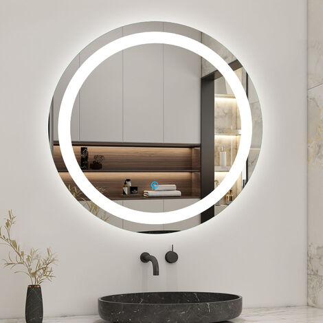 Specchio Bagno con Led Luce da Parete Rotondo Specchio Bagno con Cinghia  Interruttore Touch - 60cm Oro Cornice