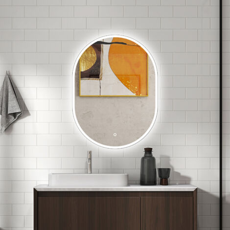 AICA Specchio da bagno ovale 60x80cm con LED,Antiappannamento,luminosità regolabile, Funzione Memoria, IP44
