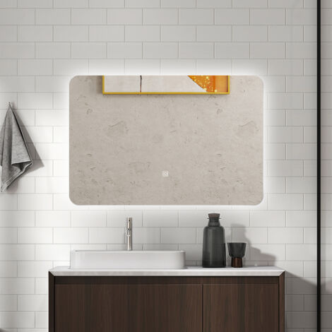 AICA Specchio da bagno rettangolare 100x60cm con LED,luminosità regolabile, Funzione Memoria,IP44,Bordi non sabbiati