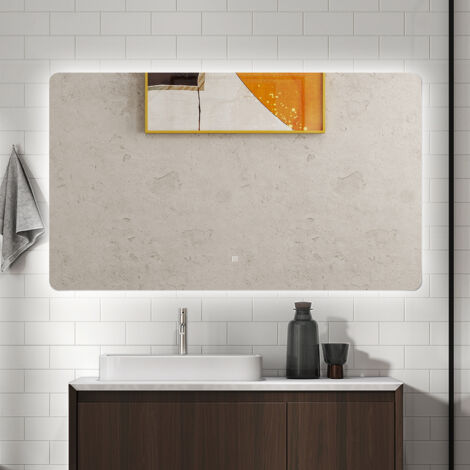 AICA Specchio da bagno rettangolare 100x70cm con LED,luminosità regolabile, Funzione Memoria,IP44,Bordi non sabbiati