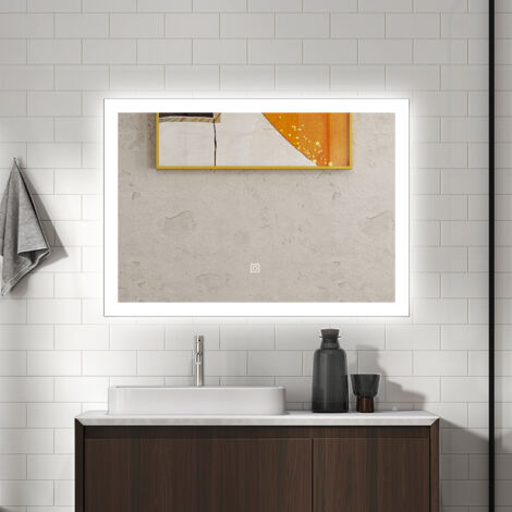 AICA Specchio da bagno rettangolare 60x50cm con LED, Antiappannamento,3 colori temperatura e luminosità regolabili, Funzione Memoria,IP44