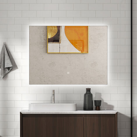 AICA Specchio da bagno rettangolare 80x60 cm con Luce LED,Antiappannamento, Luminosità Regolabile, Funzione Memoria, IP44，Bordi non sabbiati