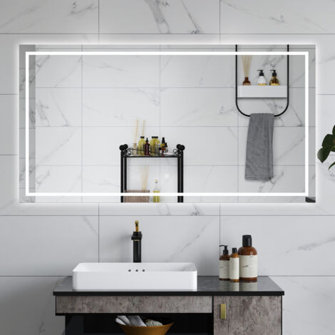 Aica SPECCHIO DA BAGNO RETTANGOLARE DA 120X80CM CON LED, ANTIAPPANNAMENTO, 3 TEMPERATURE COLORE