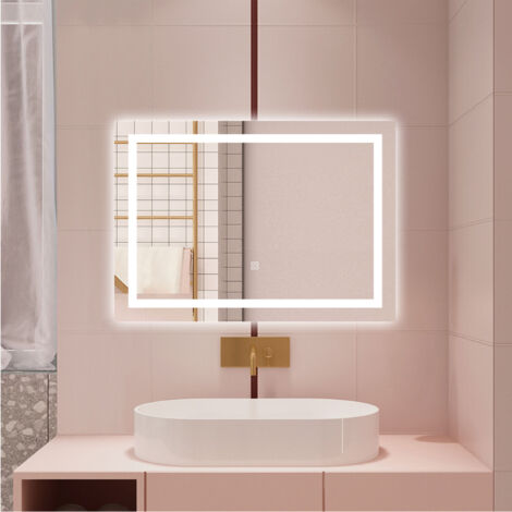 AICA SPECCHIO DA BAGNO RETTANGOLARE DA 120X80CM CON LED, ANTIAPPANNAMENTO, 3 TEMPERATURE COLORE