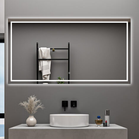 AICA SPECCHIO DA BAGNO RETTANGOLARE DA 120X80CM CON LED, ANTIAPPANNAMENTO, 3 TEMPERATURE COLORE