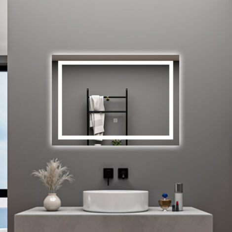 AICA SPECCHIO DA BAGNO RETTANGOLARE DA 70X50CM CON LED, ANTIAPPANNAMENTO, 3 TEMPERATURE COLORE