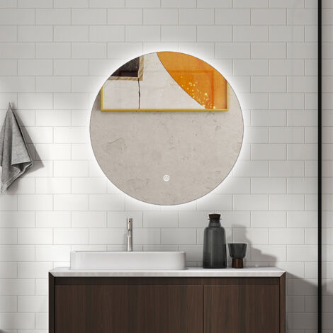 AICA Specchio da bagno rotondo 60cm con Luce LED,Antiappannamento, Luminosità Regolabile, Funzione Memoria,Bordi non sabbiati