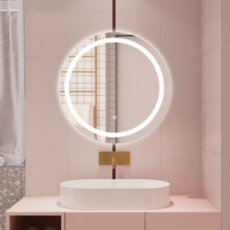 AICA SPECCHIO DA BAGNO ROTONDO CON LED 60 X 60 CM, ANTIAPPANNAMENTO, INTERRUTTORE A SFIORAMENTO