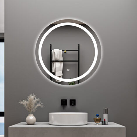 AICA SPECCHIO DA BAGNO ROTONDO CON LED 60 X 60 CM, ANTIAPPANNAMENTO, INTERRUTTORE A SFIORAMENTO