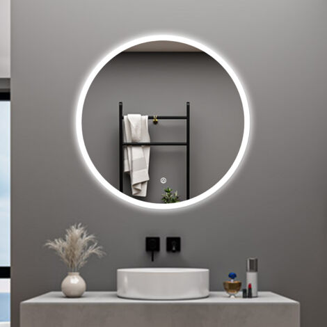 AICA SPECCHIO DA BAGNO ROTONDO CON LED 90 X 90 CM, ANTIAPPANNAMENTO, INTERRUTTORE A SFIORAMENTO