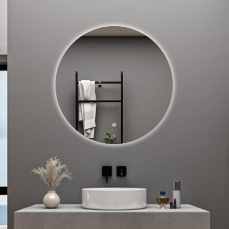 AICA SPECCHIO DA BAGNO ROTONDO CON LED 90 X 90 CM, ANTIAPPANNAMENTO, INTERRUTTORE A SFIORAMENTO(RETROILLUMINATO)