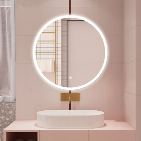 AICA SPECCHIO DA BAGNO ROTONDO DA 60CM CON LED, ANTIAPPANNAMENTO, 3 TEMPERATURE COLORE