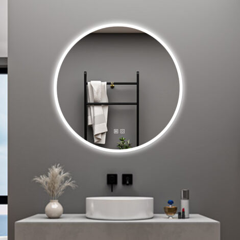 AICA SPECCHIO DA BAGNO ROTONDO DA 80CM CON LED, ANTIAPPANNAMENTO, 3 TEMPERATURE COLORE