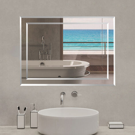 AICA Specchio da bagno, specchio da trucco, montaggio a parete, verticale e orizzontale, rettangolare 90 x 65 cm