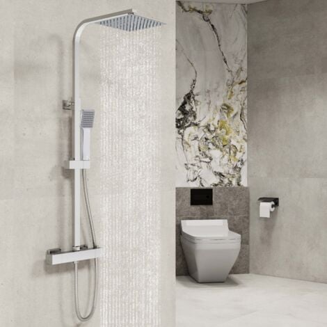 AICA SANITAIRE AICA Square Chrome Thermostatic Mixer Shower Twin Head Rainfall Head Handset Bathroom