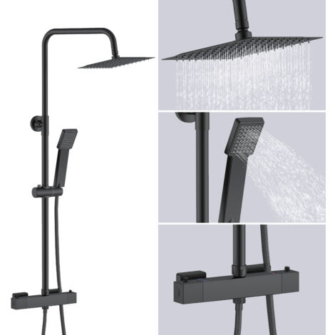 AICA Square Mixer Shower Bathroom Thermostatic Dual Head Set