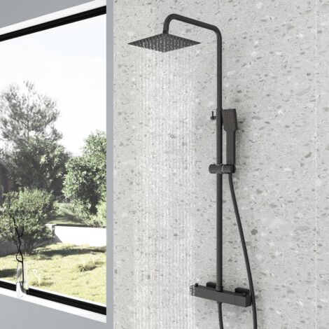 AICA Square Thermostatic Dual Control Twin Head Shower Mixer Matte Black Exposed Set