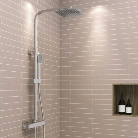 AICA Thermostatic Chrome Mixer Shower Dual Head Rainfall Head Handset Bathroom