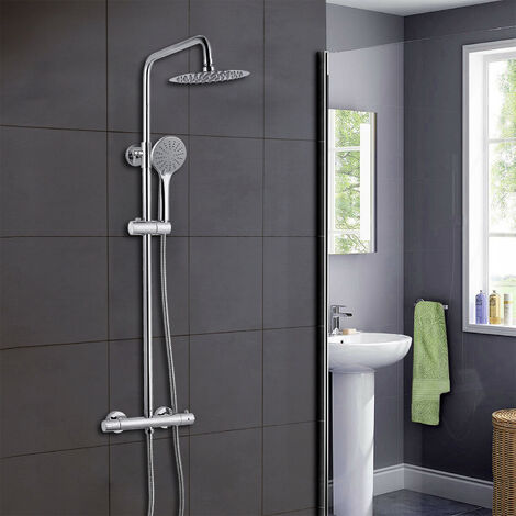 main image of "AICA Thermostatic Exposed Shower Mixer Bathroom Twin Head Large Square Bar Set Chrome"