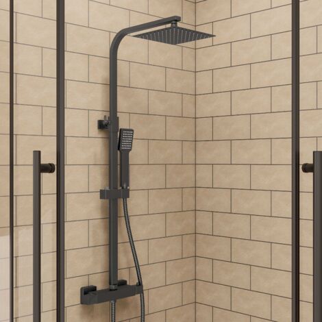 AICA Thermostatic Matte Black Mixer Shower Dual Head Rainfall Head Handset Bathroom