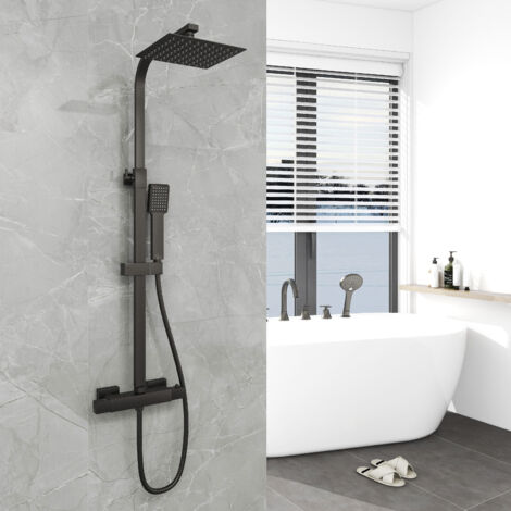 AICA Thermostatic Mixer Shower Matte Black All Square Twin Head Exposed Valve Set Bathroom