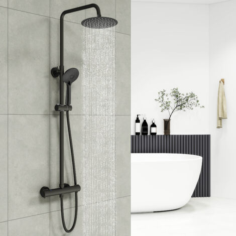 AICA Thermostatic Mixer Shower Set Matt Round Twin Head Exposed Valve