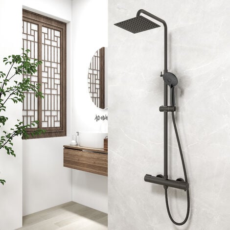 BIUBIUBATH AICA Thermostatic Mixer Shower Set Square Black Twin Head Adjustible Cool Touch Set