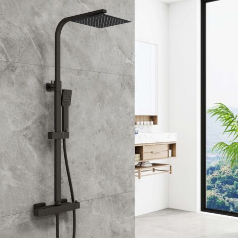 AICA Thermostatic Mixer Shower Set Square Matt With adjustable 8" Overhead Shower Head