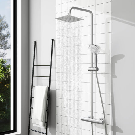 AICA Thermostatic Shower Mixer Chrome Bathroom Twin Head Square