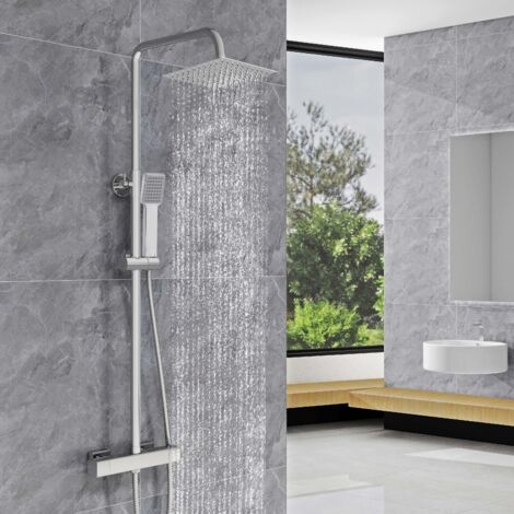 AICA Thermostatic Shower Mixer Set Bathroom Square Shower Exposed Valve Round Bar Set