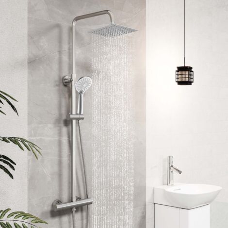 AICA Thermostatic Shower Mixer Set Square Twin Head Rainfall Bathroom