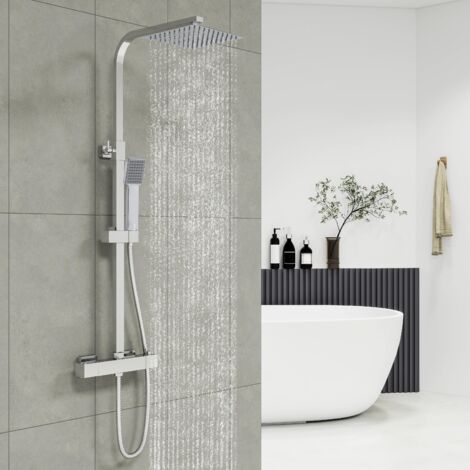 AICA Thermostatic Shower Mixer Square Chrome Set Twin Head