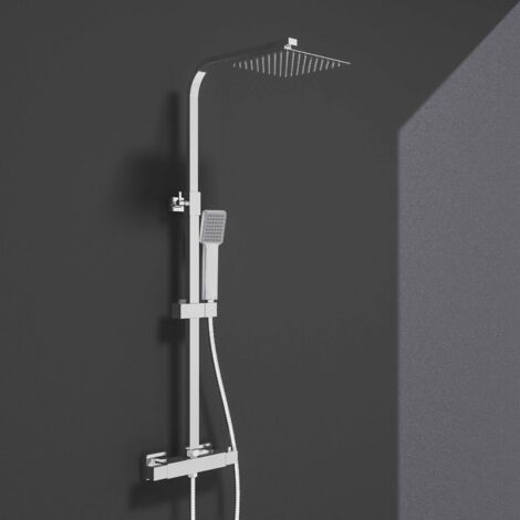 AICA Thermostatic Twin Head Mixer Shower Set Square Bar Chrome Exposed