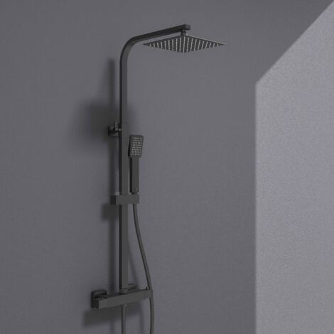 AICA Thermostatic Twin Head Mixer Shower Set Square Bar Matt Black Exposed