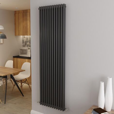 Black Traditional Cast Iron Style Radiator with Chrome Angled Cross ...