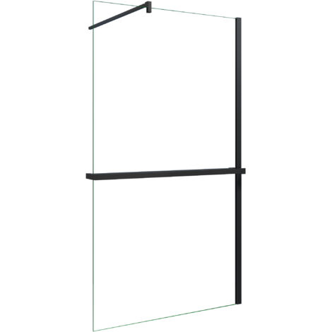 AICA Walk in Duschwand 100x200cm 8mm NANO ESG-Glas mit Schwarz 100cm Duschregal Handtuchhalter Duschtrennwand mit 140cm Stabilisator F132B