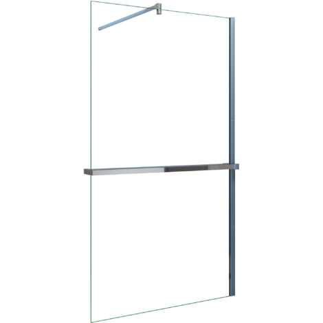 AICA Walk in Duschwand 140x200cm 8mm NANO ESG-Glas mit 140cm Duschregal Handtuchhalter Duschtrennwand mit 90cm Stabilisator F131