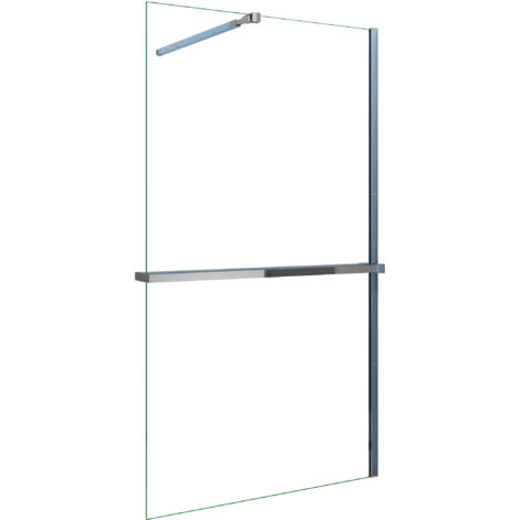 AICA Walk in Duschwand 90x200cm 8mm NANO ESG-Glas mit 90cm Duschregal Handtuchhalter Duschtrennwand mit 73-120cm Stabilisator F084