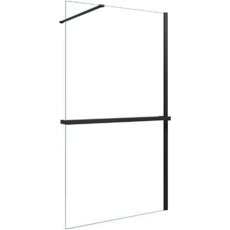 AICA Walk in Duschwand 90x200cm 8mm NANO ESG-Glas mit Schwarz 90cm Duschregal Handtuchhalter Duschtrennwand mit 140cm Stabilisator F130B