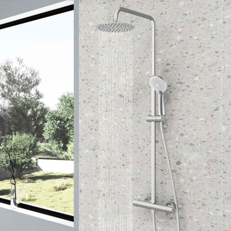 AICAIT Colonna doccia Termostatica, Cromo Multifunzione Colonna doccia con soffione rotondo 20x20cm, sistema doccia antiscottatura