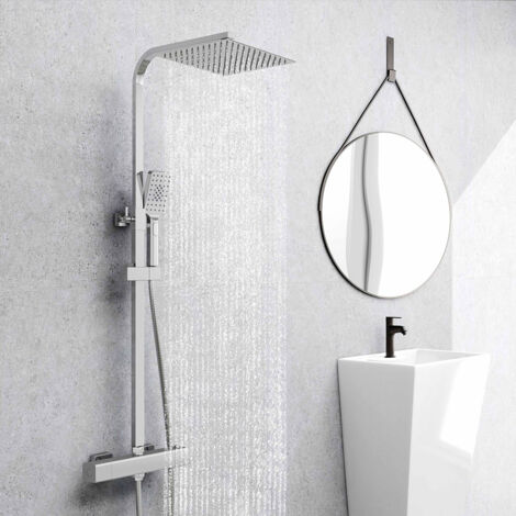 AICAIT Colonna doccia Termostatica, set doccia multifunzione con soffione quadrato 25x25cm e doccetta a 3 getti, cromato