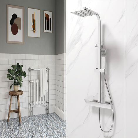 AICAIT Soffione doccia quadrato 20x20cm con doccetta quadrata 229x64mm, colonne doccia termostatiche con rubinetto 40mm, cromato lucido