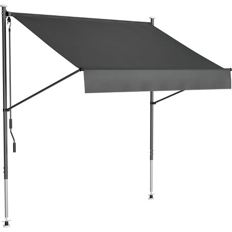 AICOK Auvent Rétractable 300 cm, Store Balcon sans Percage, Hauteur Réglable de 225-275 cm, Auvent Balcon en Métal et Polyester avec Manivelle , Résistant aux UV, Gris